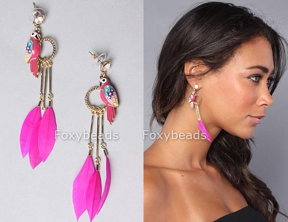   Feather Enamel Parrot Charm Dangle Earrings Chandelier Jewelry  