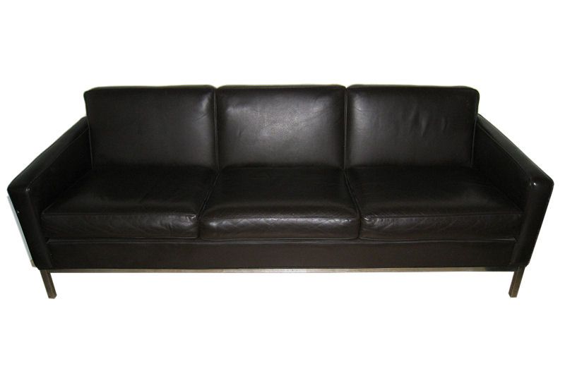 Florence Knoll Mid Century Brown Leather Sofa  