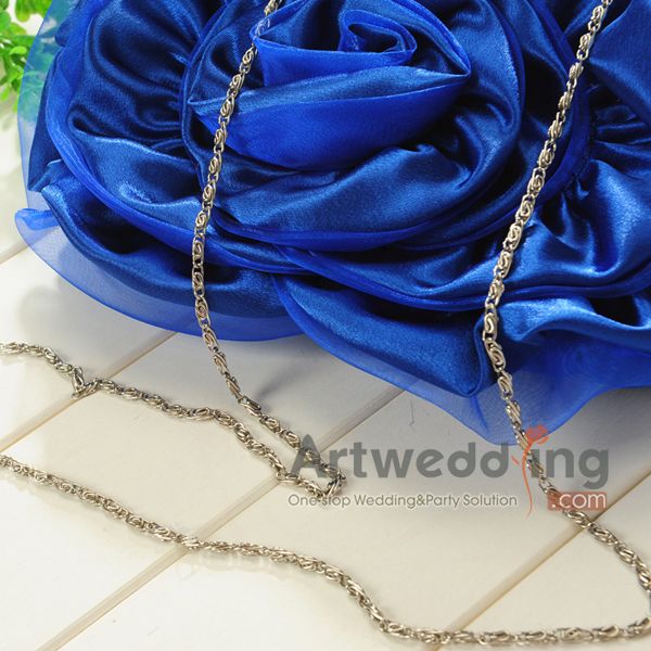 New Satin Rose Clutch Metallic Wedding Handle Handbag  