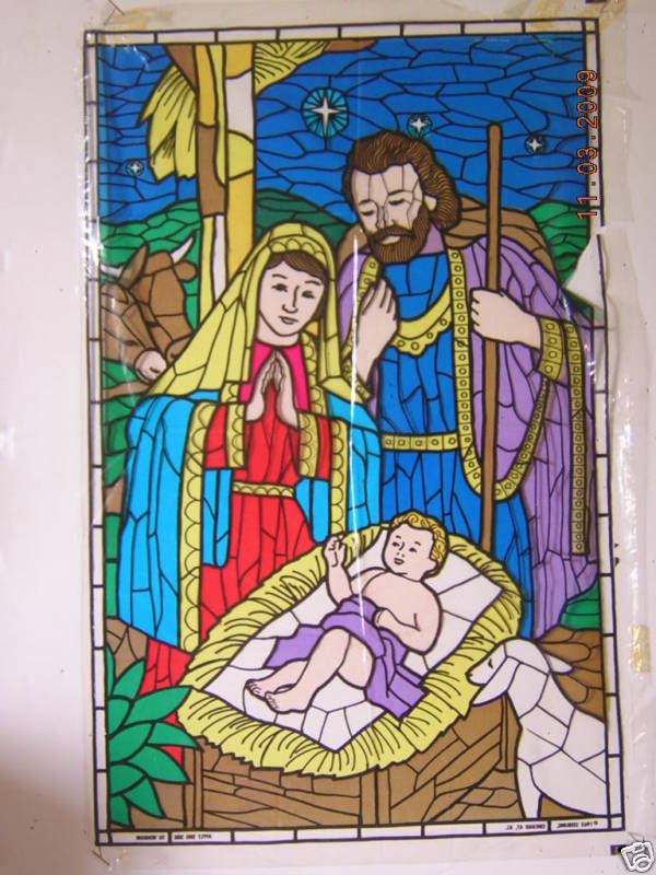 Stained Glass Stick On Mary, Joseph, and Baby Jesus  