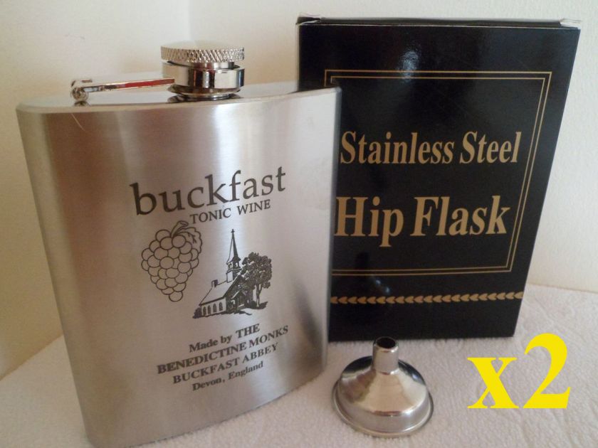 BUCKFAST TONIC WINE Stainless Steel Hip Flask Brand New x2 7oz 