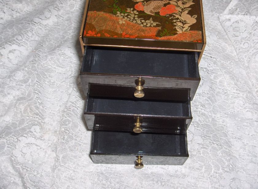 Vintage Black Lacquer Acrylic Jewelry Box Japan  