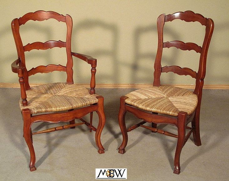 Set of Six Reproduction Ladder Back Chairs w Rush Seats  