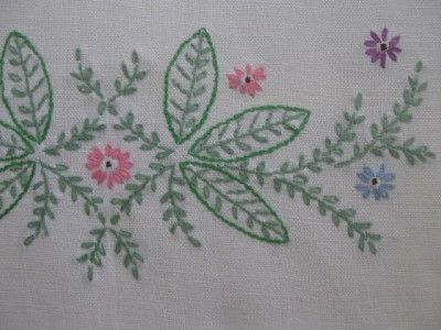  vintage antique linen or cotton embroidered embroidery table runner 