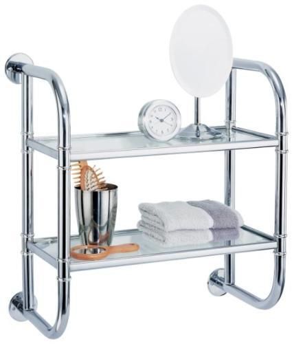 New Chrome & Glass 2 Tier Bathroom Organizer Shelf  