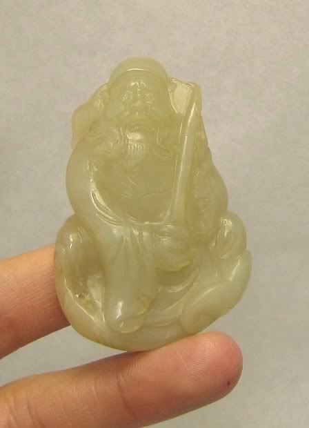   Hetian Celadon Jade Pendant, 1900s, China, Mythical Warrior  