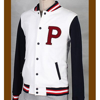 Bros Mens P Casual Baseball Stadium Jacket Coat WHITE SZ ,M  