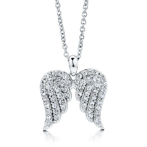 NEW STERLING SILVER 925 CZ ANGEL WINGS PENDANT NECKLACE  