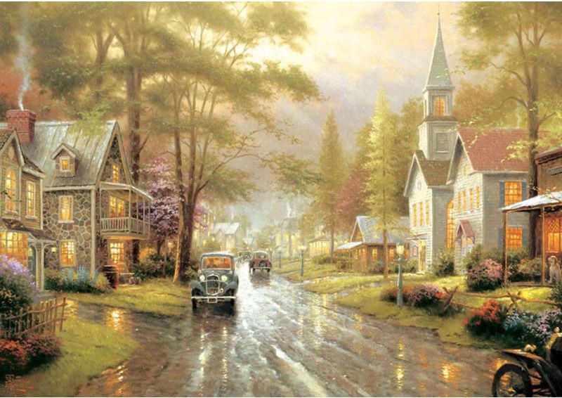 Jigsaw Puzzles 1000 Pieces Hometown Evening / Thomas Kinkade  